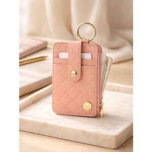 NWT The Darling Effect Woven Keychain Wallet Card Holder - Rose Color